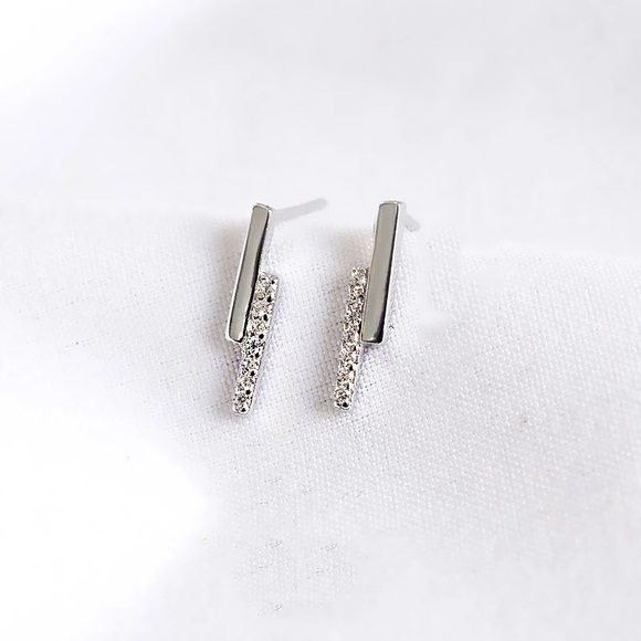 Sterling Silver Simulated Diamond Stud Earrings - Picture 6 of 8
